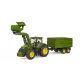 Bruder John Deere 7R 350 homlokrakodóval és kéttengelyes billenős pótkocsival - . kép