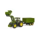 Bruder John Deere 7R 350 homlokrakodóval és kéttengelyes billenős pótkocsival - . kép